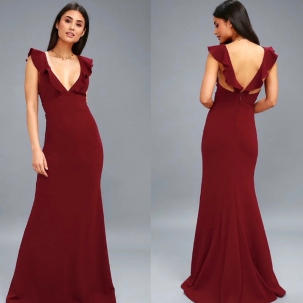 Lulu's Perfect Opportunity Wine Red Maxi Dress Gown Size Small (S)